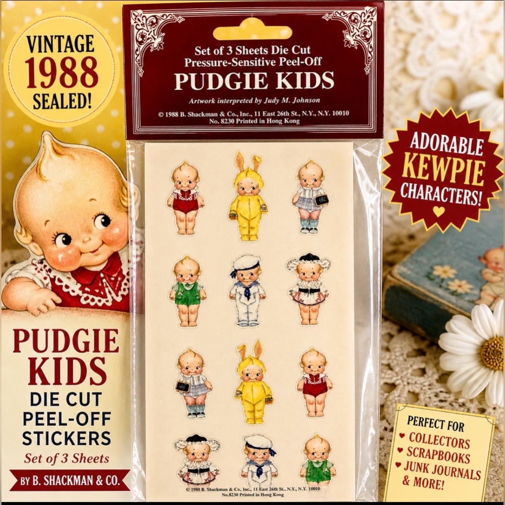 Vintage 1988 Pudgie Kids Kewpie Die Cut Peel Off Stickers B Shackman Sealed